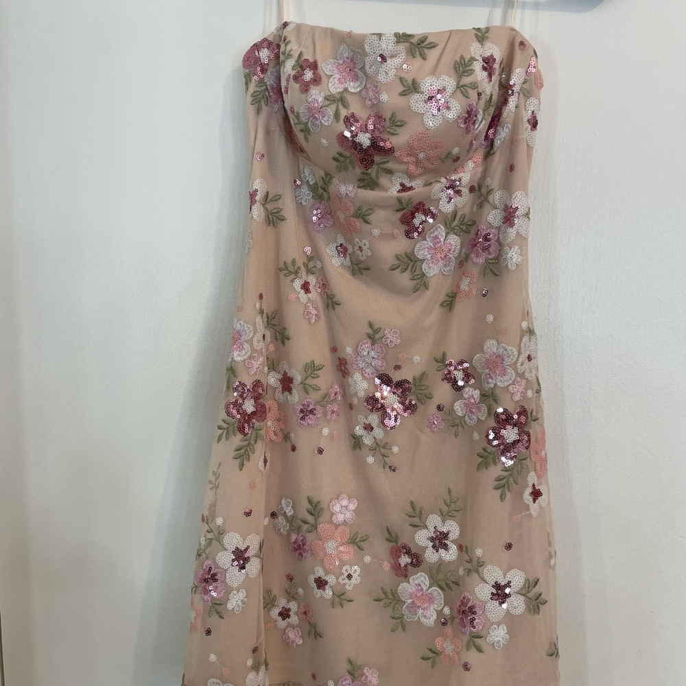 Windsor - strapless Floral Sequin Strapless Dress - Pink and Cream